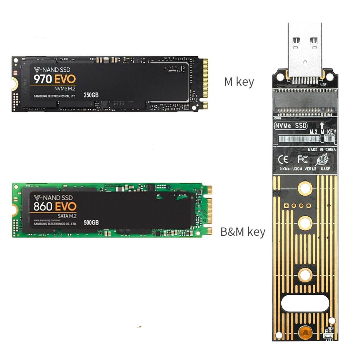 M.2 NVME SSD to USB 3.1 Adapter Hard Drive for PCIe NVMe Based M Key B+M Key SSD TAPDRA Spare Part