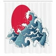thumbnail image 3 of Ambesonne Japanese Shower Curtain, Wave Illustration, 69"Wx84"L, Dark Coral White, 3 of 3