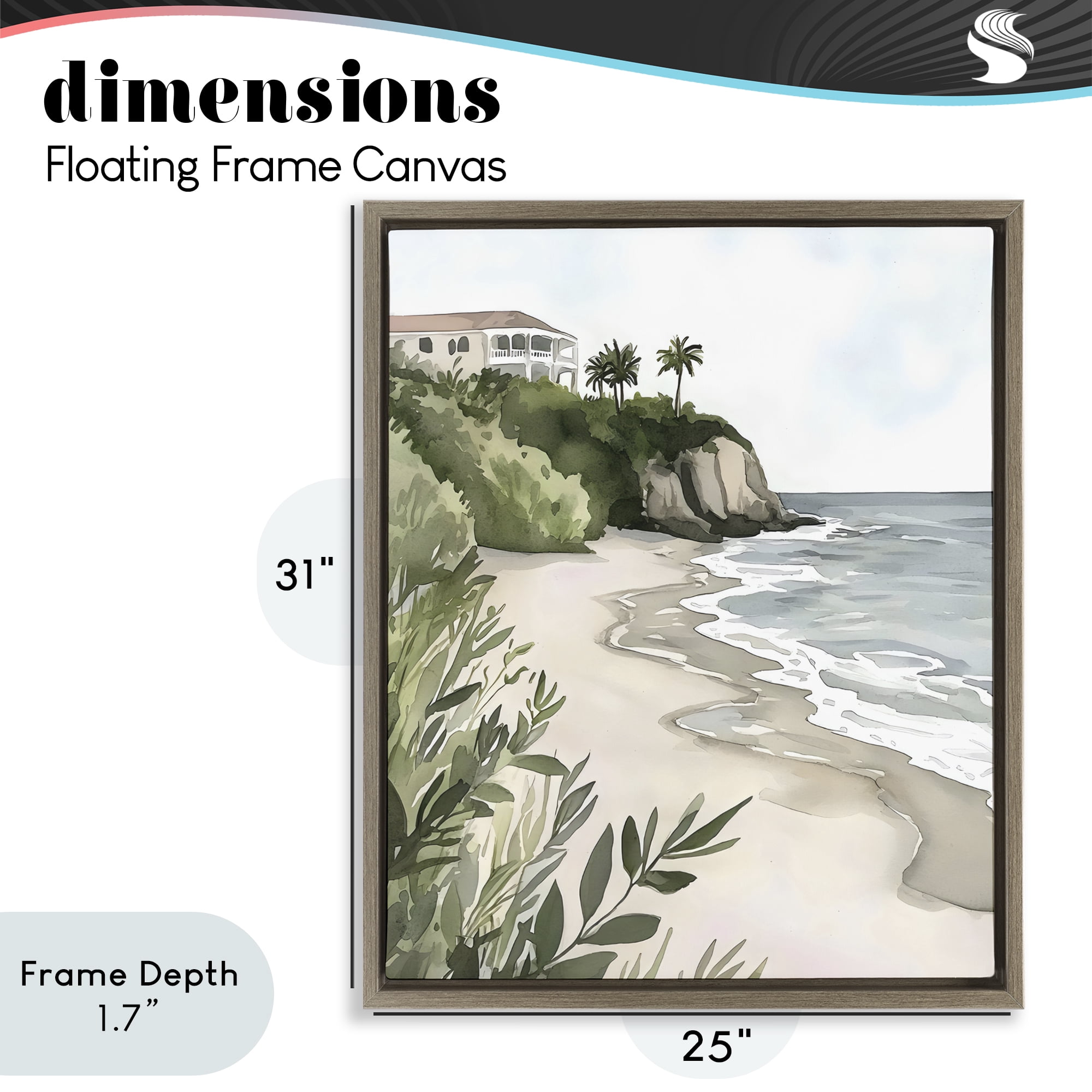 Stupell Industries Coastal Calm Villa on Bluff Brown Framed Floater Canvas Wall Art, design by Riley B