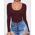 thumbnail image 4 of T-shirt Tunique Ajusté à Manches Longues à Encolure Dégagée pour Femmes, Rouge Vin, P, 4 of 9