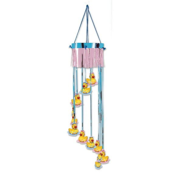Party Central Club Pack of 12 Blue and Pink Duckie Baby Shower Party Spiral Hanging Decors 40"