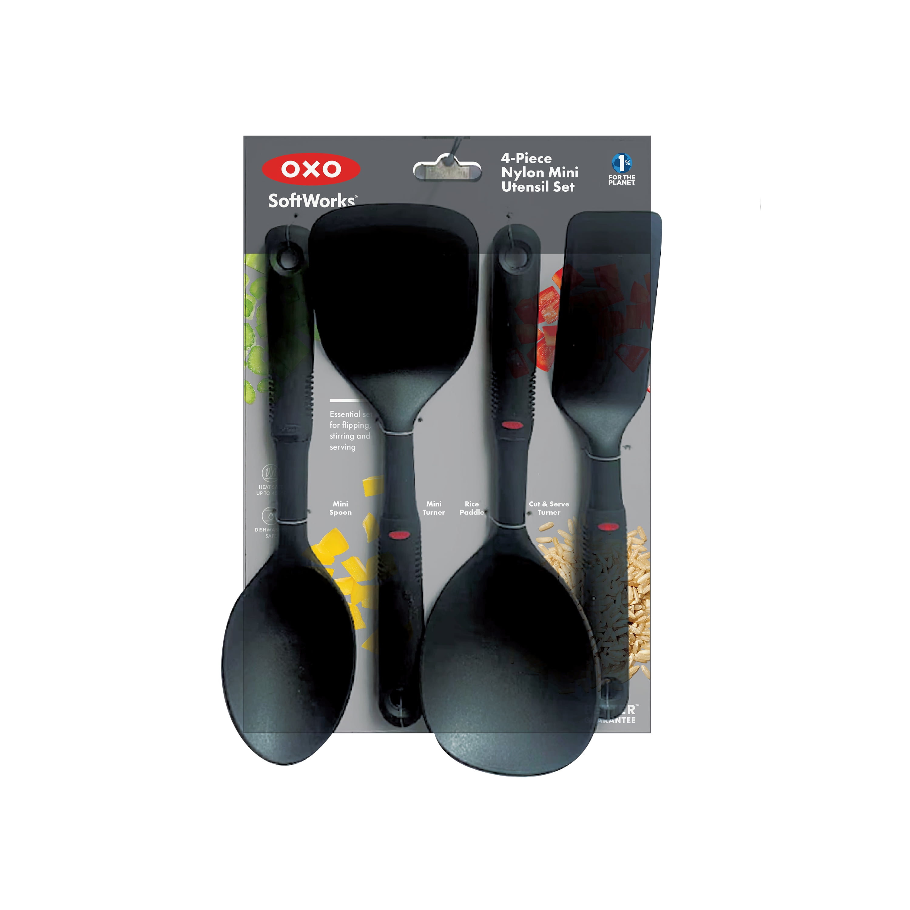 OXO SoftWorks 4-Piece Nylon Mini Utensil Set, Black – Turner, Spoon, Rice Paddle & Server