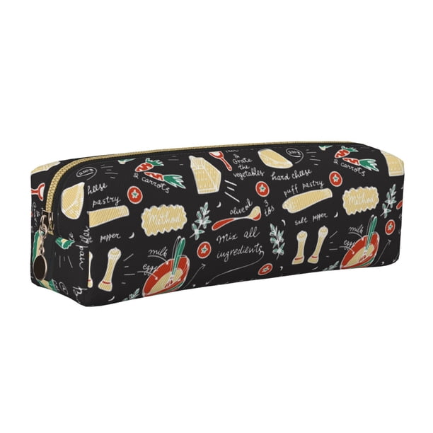 Balery Vegetable Quiche Estuche de Lápices de Cuero Impreso, Estuche para Suministros de Arte, Estuche de Lápices con Cremallera, Estuche de Almacenamiento de Papelería