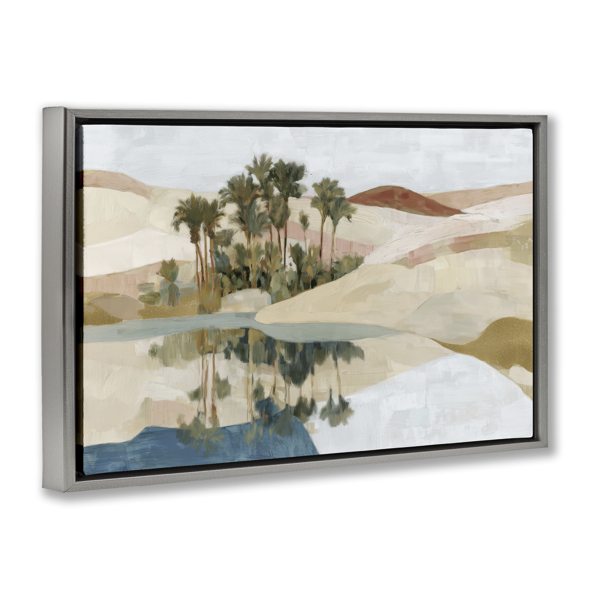Stupell Industries Desert Oasis with Palm Reflection Gray Framed Floater Canvas Wall Art, design by Chromatic Storm Studio