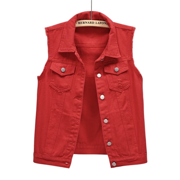 YVNAURA Women's Multi Color Denim Vest Sleeveless Jean Jacket Distressed Ripped Holes Short Summer Vest Slim Fit Casual Outerwear