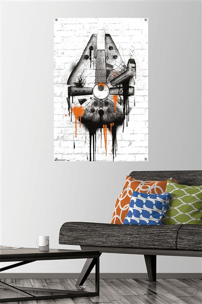 Star Wars: Saga - Falcon Black And Orange Wall Poster with Push Pins, 22.375" x 34"