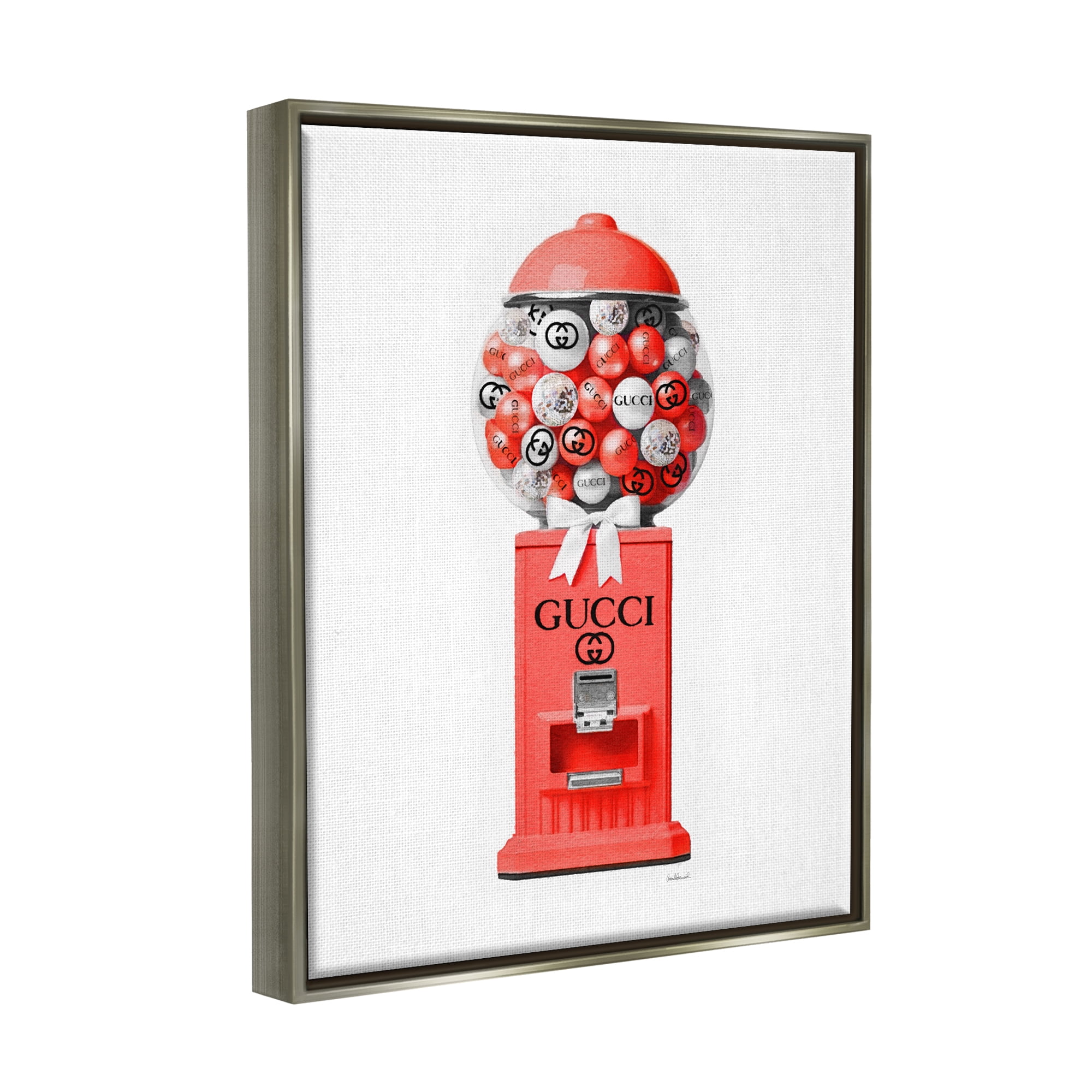 Stupell Industries Red Glam Candy Machine Beauty & Fashion Painting Gray Floater Framed Canvas Art Print Wall Art, 17 x 21