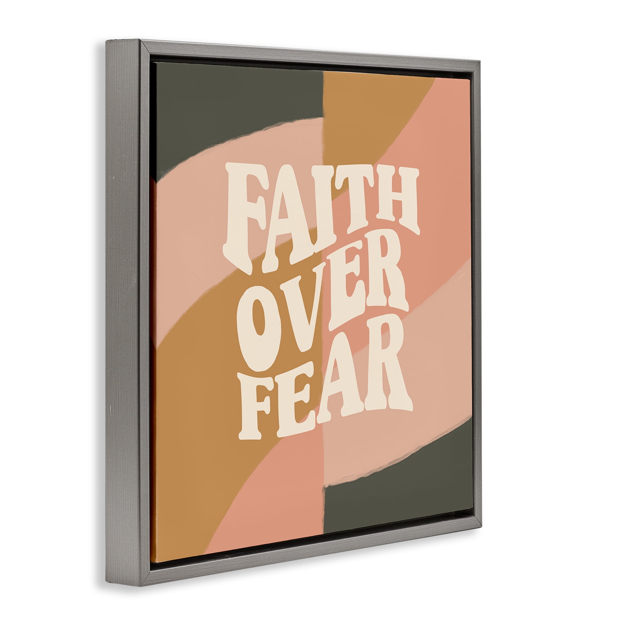 Stupell Industries Faith Over Fear Religious & Spiritual Painting Gray Floater Framed Canvas Art Print Wall Art, 25 x 25