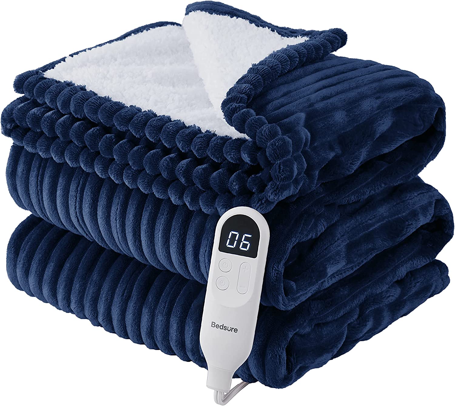 Heated Blanket Twin Size Soft Ribbed Fleece Fast Heating Electric