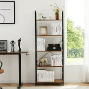 EDX Bookcase, 5 Tier Book Shelf, Storage Shelf, Classic Modern Bookcase for CDs, Movies, Books, Industrial Bookcase for Home Office, Living Room, Kitchen, Bedroom, Rust Brown