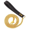 thumbnail image 1 of Dog Chain Leather Gold Dog Leather 4FT Stainless Steel 10mm Cuban Chain Dog Leather with Comfortable Handle, Suitable for Small, Medium and Large Dogs, 1 of 5