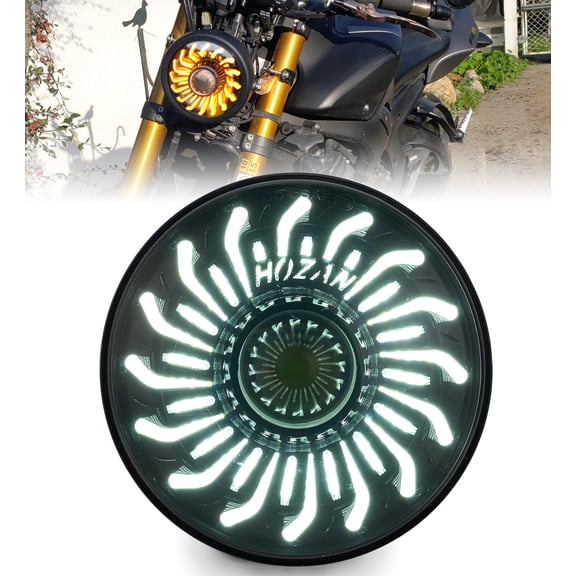 5-3/4" headlight with White/Amber chrysanthemum petal DRL Compatible with Sportster Iron 883 SuperLow XL883 XL1200,Softail Springer, Dyna Street Bob Low Rider