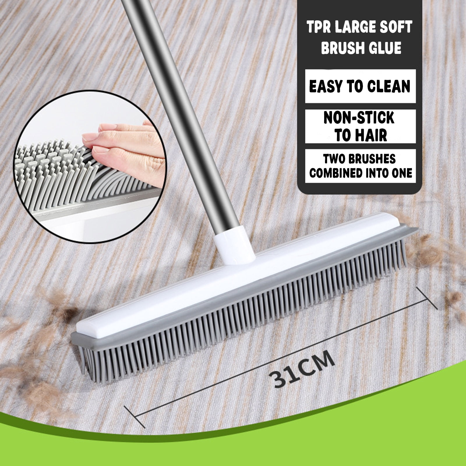 Long Handle Pet Hair Carpet Sweeper and Floor Scraper Brush Removes Dog and Cat Fur From Carpets and Hard Floors No Electricity Needed Ergonomic Design for Spring Shedding Cleanup