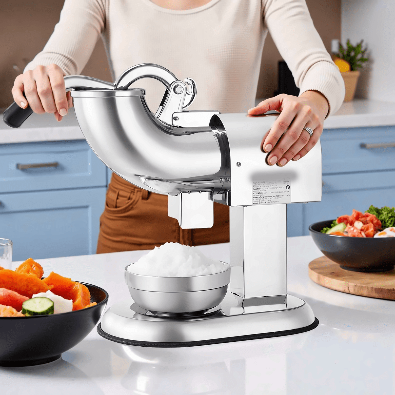 Electric Snow Cone Maker - 440LBS/H Commercial Ice Crusher - Stainless Steel Shaved Ice Machine with Large Capacity - For Home, Events, Concessions
