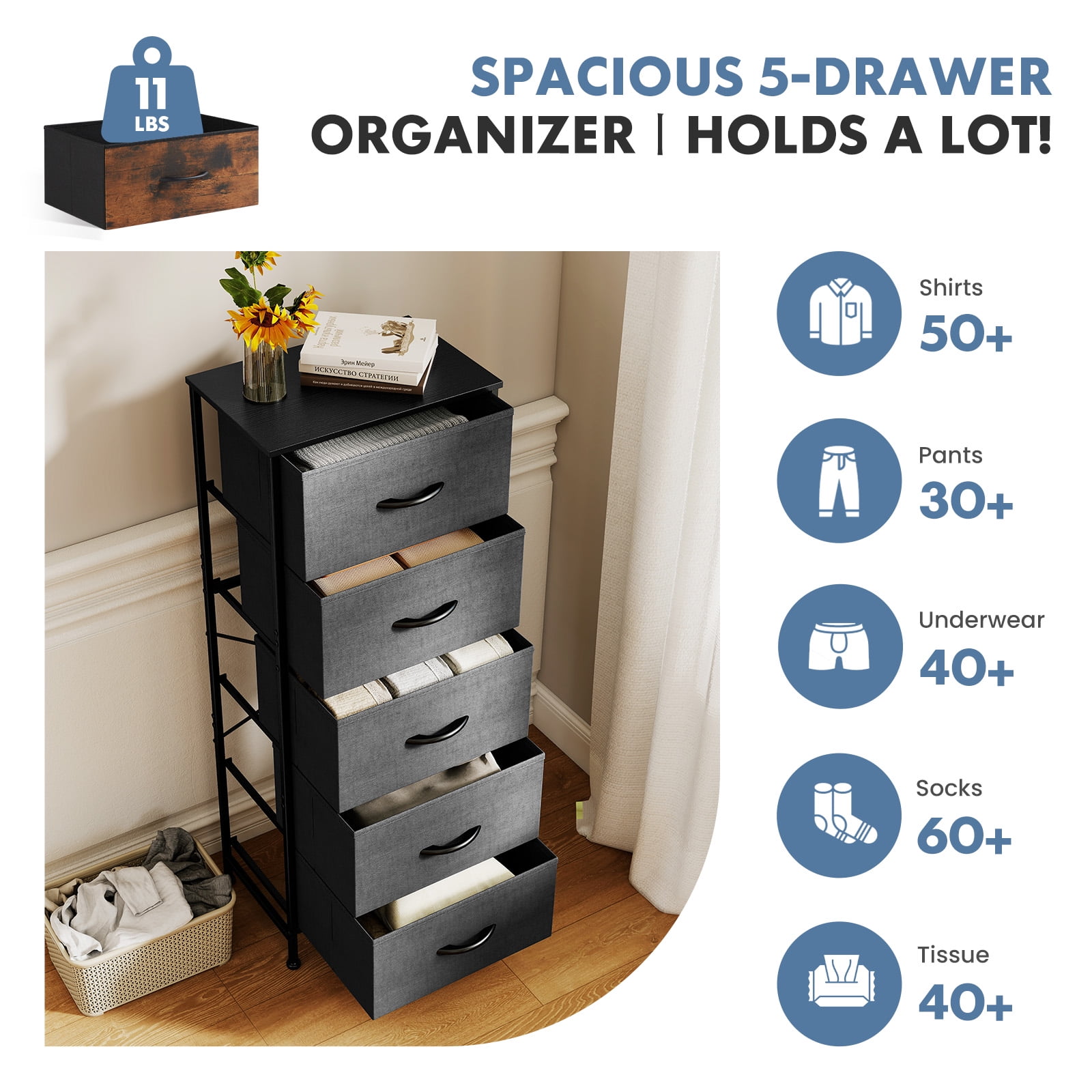 CONCETTA 5 Fabric Storage Cabinet, TV Stand, Clothing Storage, Living Room And Bedroom, Gray