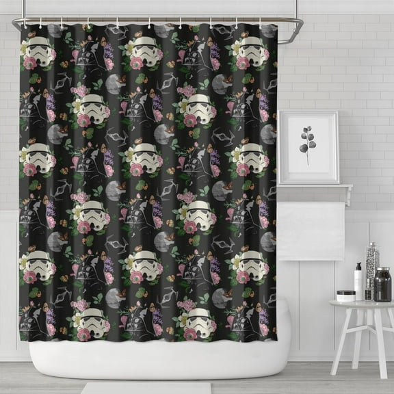 Waterproof Space Sci-Fi Shower Curtain 84x72 Inch Polyester Unique Black and White Floral Modern Shower Curtain for Bathroom Hotel Home Bathtub Accessories Decor with 12 Plastic Hooks