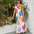 thumbnail image 6 of Candy Pattern Rainbow Lollipop Womens Night Club Maxi Dress V Neck Sleeveless Bohemia Long Dresses, 6 of 9