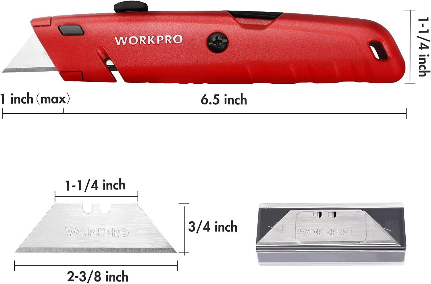 WORKPRO Retractable Box Cutter, Quick Change Utility Knife with Extra Blade  Storage - Heavy Duty Aluminum Razor Knife, Twine Cutter, Bonus SK5 Blades  Included, Red 