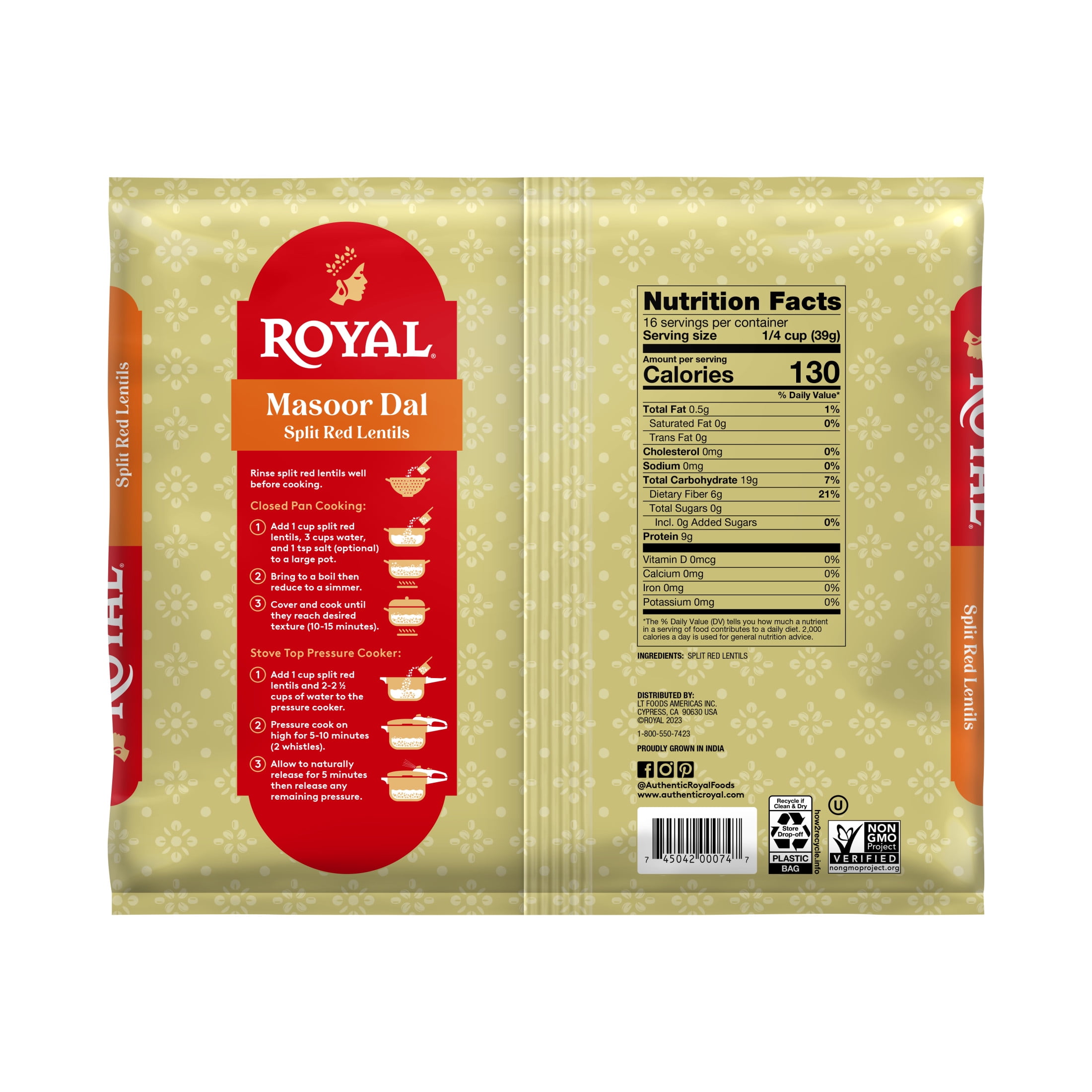(2 pack) Authentic Royal Masoor Dal 2lbs (32oz) - Premium Split Red Lentils