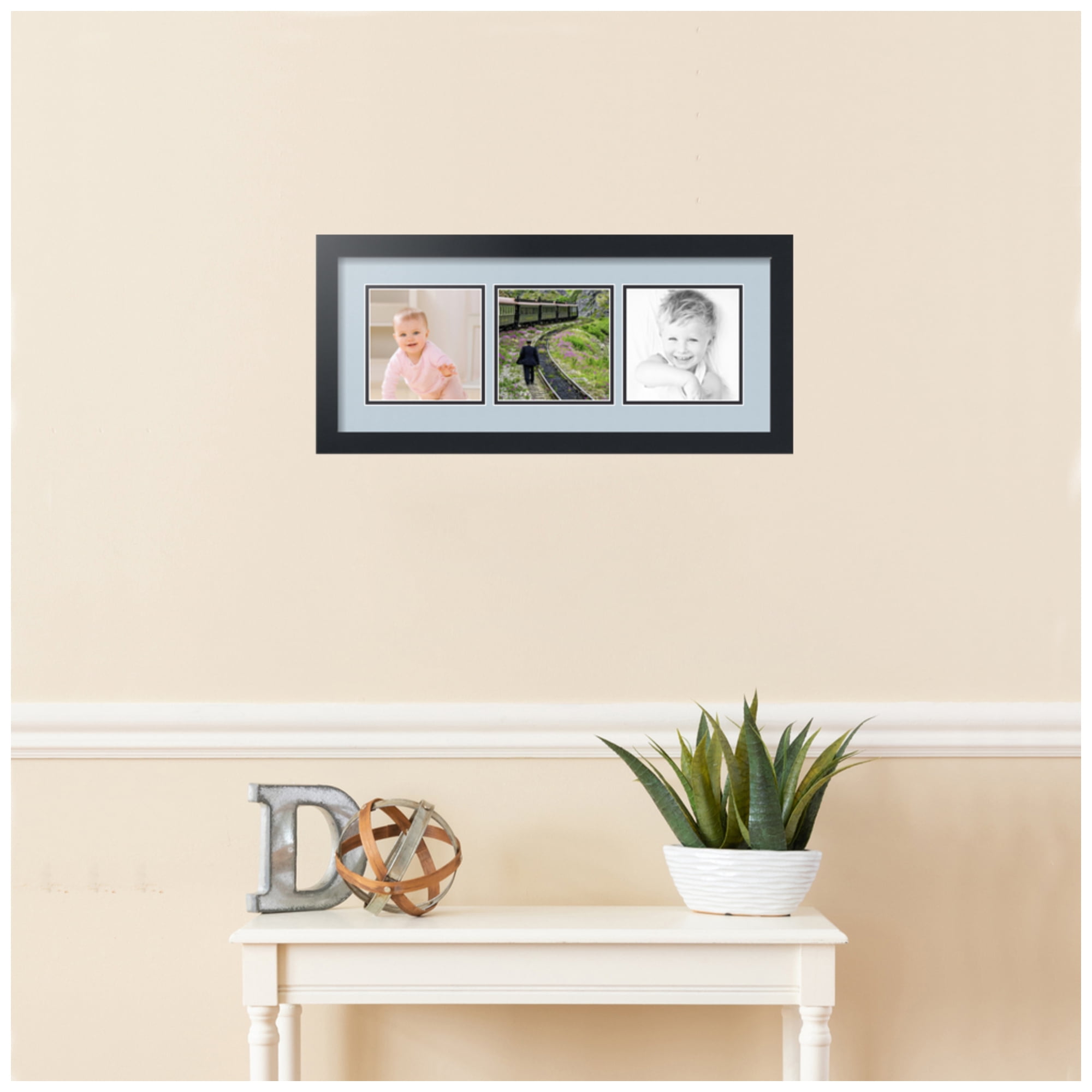 ArtToFrames Collage Photo Picture Frame with 3 - 6x6" Openings, Framed in Black with Baby Blue and Black Mats (CDM-3926-1551)