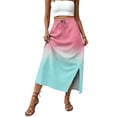 thumbnail image 4 of Gradient High Waisted Skirt, Casual Flowy Long Skirt with Slit and Pockets, Summer Ombre A-Line Slacks, 4 of 6