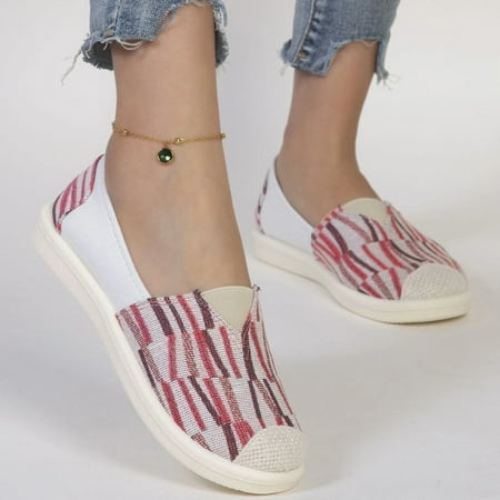 

CAICJ98 Women S Fashion Sneakers Women s Fashion Sneakers Low Top Casual Loafer Slip On Flat Walking Shoes Red