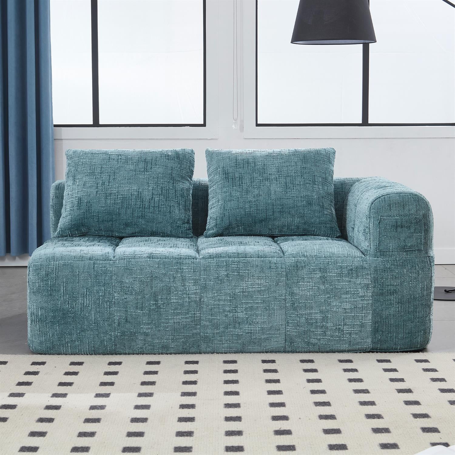 Demi Bonn 62" Plush Chenille Loveseat Sofa, Modular Sleeper for Living Room, Bedroom, Apartment Lounge, Stylish & Comfortable Couch, Blue