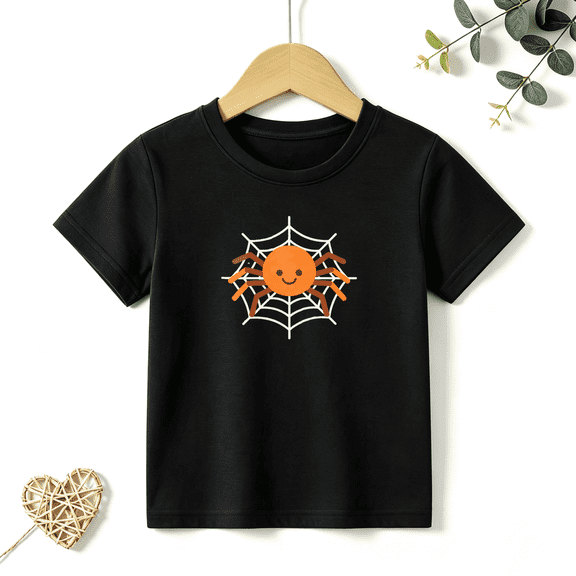 Boys Graphic T Shirt Cute Spider Web Short Sleeve Kids Tee Halloween Animal Style 100% Cotton Soft Child Tops 4-13Y