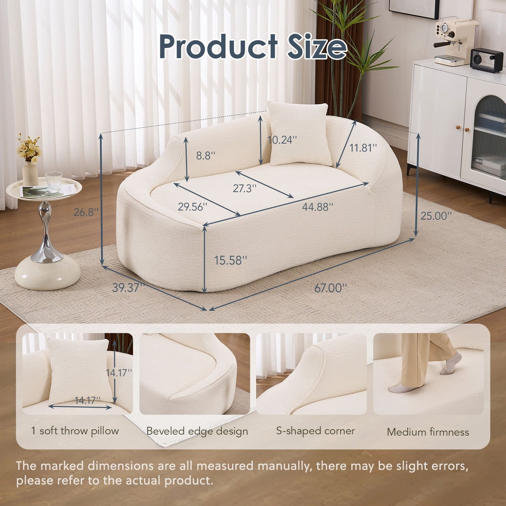 Sailvan Compression Curved Chaise Longue Loveseat Sofa Bed with 1 Pillow