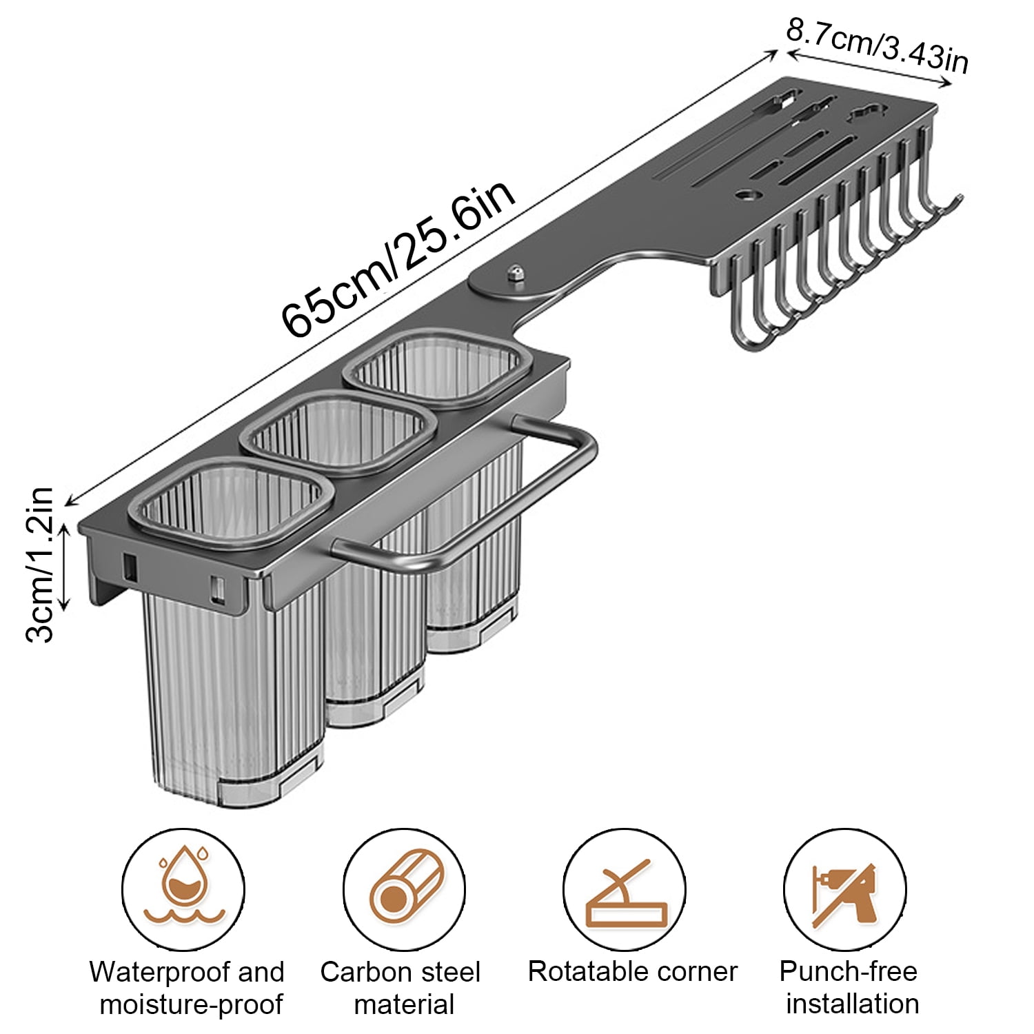 BTideas Wall Mounted Knife Holder,Rotate 90° Knife Organizer with 10 Hooks,Kitchen Utensil Organizer