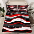 thumbnail image 2 of Manfei Modern Minimalist Artistic Twin Sheet Sets,Geometric Waves Lines Twin Fitted Sheet,Red Black Flat Sheet For Girl Teens,Microfiber Bedroom Decor,3-Piece, 2 of 7