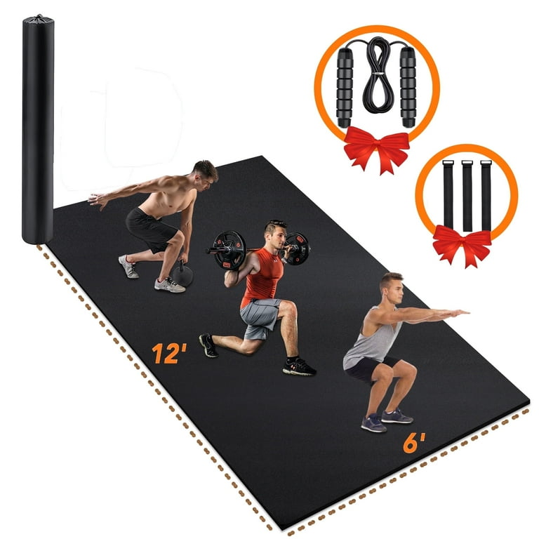 Easoger Black 12x6 Exercise Yoga Gym Mat, 7mm Thick Waterproof