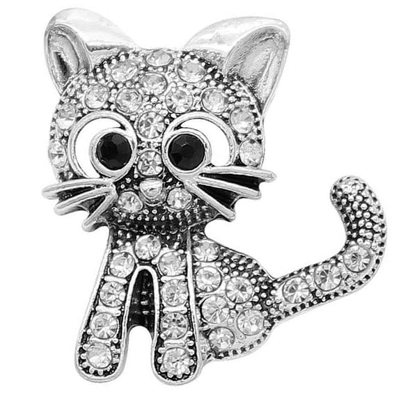 Kitten Rhinestone Silver Cat Snap Jewelry Ginger Charm Button, For Interchangeable DIY Customizable Accessories