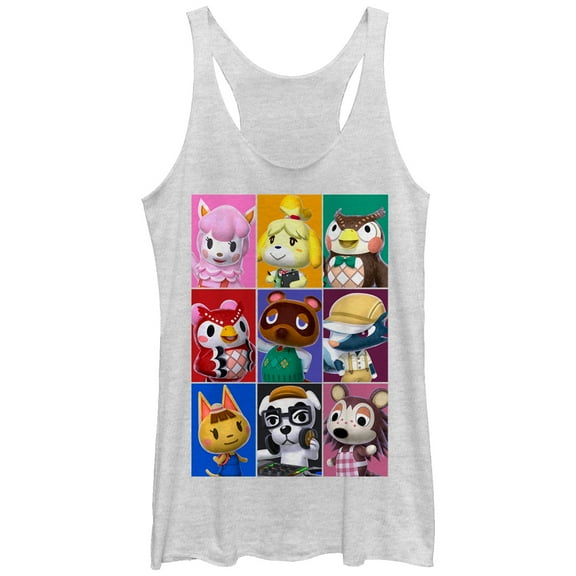 Women's Nintendo Animal Crossing Characters Racerback Tank Top White Heather Small