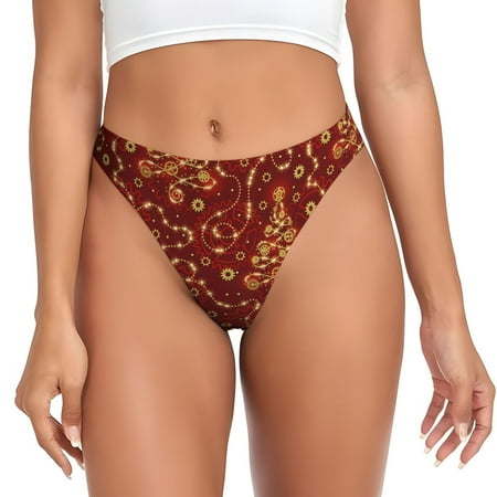 Rateoe Christmas Tree On A Red Background Pattern Seamless Women Underwear Thongs No Show Ladies Thong No Line Breathable Comfortable Panties Undies for Women-X-Small