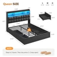 thumbnail image 2 of Queen Size Bed Frame with Storage Headboard and 4 Drawers, Wooden Upholstered Platform Beds with Charging Station and LED Lights, Metal Slats, No Box Spring Needed, Black, 2 of 9