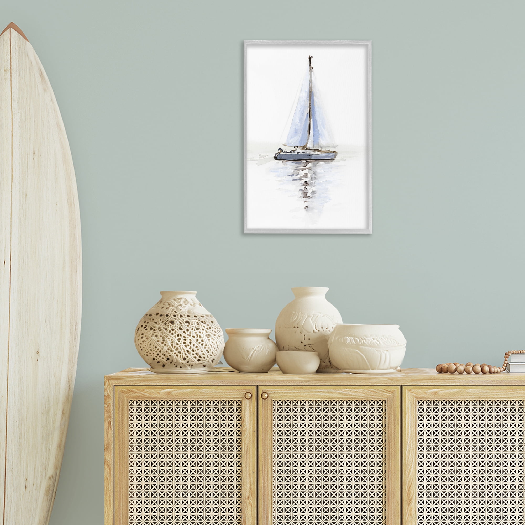 Stupell Industries Reflective Beach Sails Transportation Painting Gray Framed Art Print Wall Art, 16 x 24