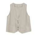 thumbnail image 5 of Cotton Linen Vest For Women 2026 Fashion Sleeveless Button Down Jacket Lightweight Summer Loose Vests Outerwear,Light Gray XL, 5 of 7