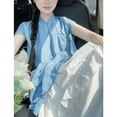thumbnail image 3 of  New Chinese Style Linen Tencel Breathable Full Cardigan Artistic Blue Summer Cheongsam Skirt Suit Tide, 3 of 5