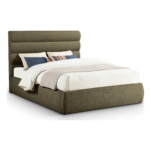 Meridian Furniture Adam Olive Boucle Fabric Queen Bed