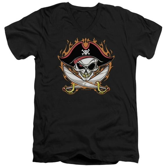 - Pirate Skull - Slim Fit V Neck Shirt - X-Large