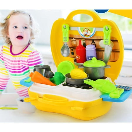 Agiferg Ensemble de vaisselle de cuisine de simulation pour enfants outils  de dressage supermarché jouer maison sac à main jouet 