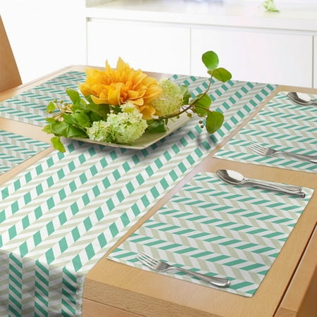 

Chevron Table Runner & Placemats Chevron Herringbone Pattern Springtime Freshness Classic Stripe Art Set for Dining Table Placemat 4 pcs + Runner 16 x72 Sea Green Eggshell White by Ambesonne