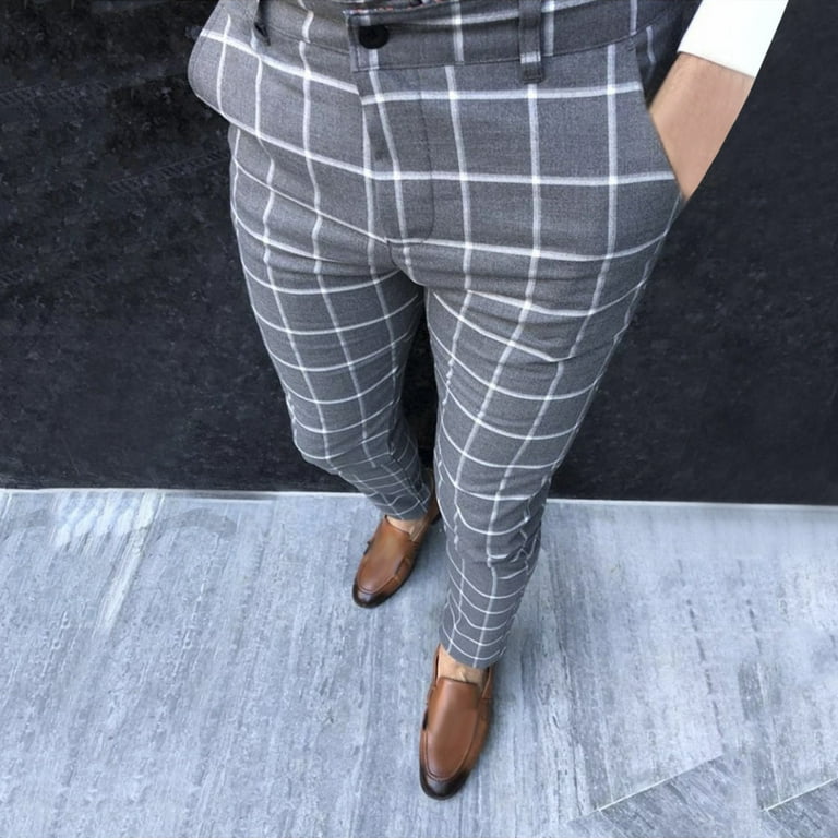 Men's Plaid Dress Pants Straight Leg Slim Fit Stretch Business Work Pants  Stylish Casual Flat Front Golf Chinos Pants : : Clothing, Shoes 