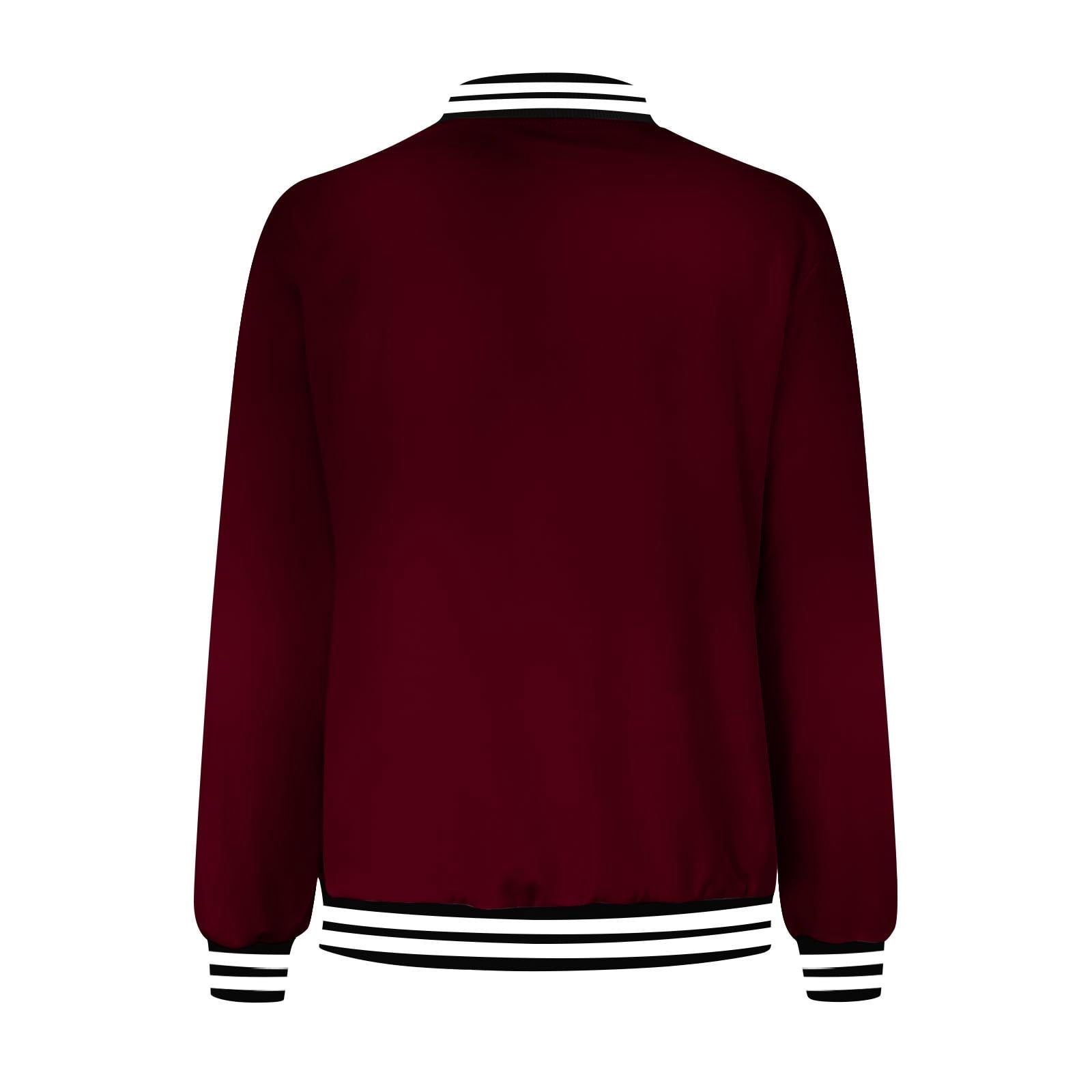 IROINNID Women Casual Long Sleeve Lapel Coat Fashion Zip Up Jacket Outerwear Fall Winter Warm Solid Color Round Neck Regular Length Tops(Red#1,XL)