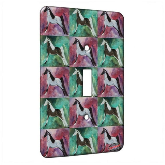 KuzmarK™ Single Gang Toggle Switch Wall Plate - Blue Roan Tennessee Walking Horse Horse Pattern Art by Denise Every