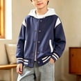 thumbnail image 4 of Boys Varsity Bomber Jacket Girls Baseball Collar Jackets Color Block Drop Shoulder Sweatshirt Lightweight Uniform Preppy Coat, 4 of 4