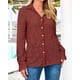 thumbnail image 4 of Blusa BTFBM de manga larga con encaje para mujer primavera 2025, marrón y rojo, 4 of 9