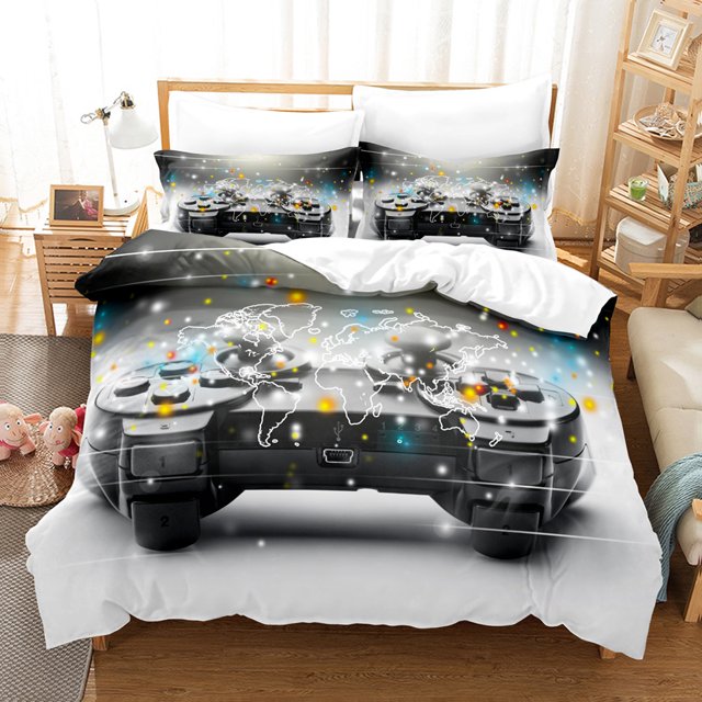 Galaxy Video Game Bedding Suit Teen Geometric Hexagonal Bedding And Linen Super Soft One Size Bedding Zipper