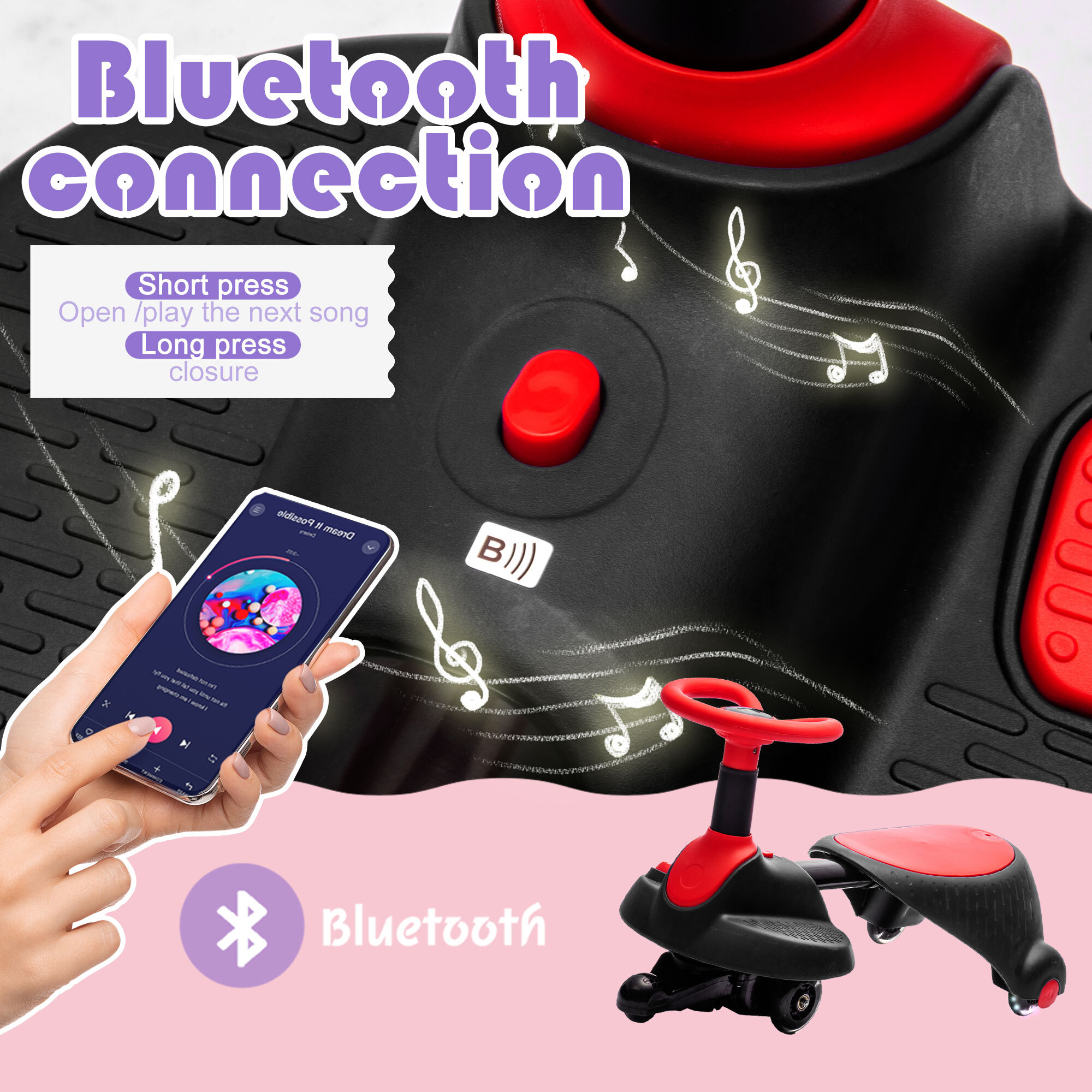 6V Kids Ride On Wiggle Car, Ride on Toys with Flashing & Shock Absorbing PU Wheels, Provide a Speed of 3.11MPH for Kids Aged 3+, Red